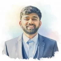 A watercolour portrait of Deepak