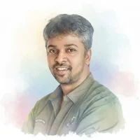 A watercolour portrait of Dr. Madhan Karky