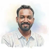 A watercolour portrait of Pravin Selvam