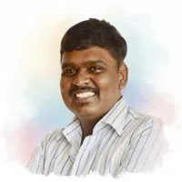 A watercolour portrait of Rajapandian