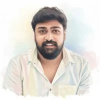 A watercolour portrait of Sibi Chakravarthy